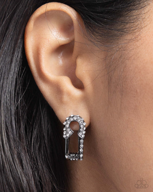 Paparazzi Accessories - Safety Pin Secret - Black Earrings