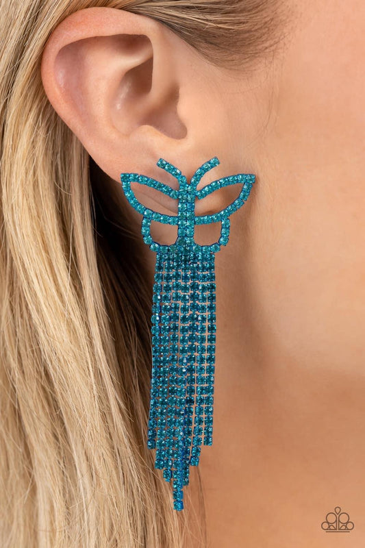 Paparazzi Accessories - Billowing Butterflies #E268 Bin - Blue Earrings July 2023 Life Of The Party