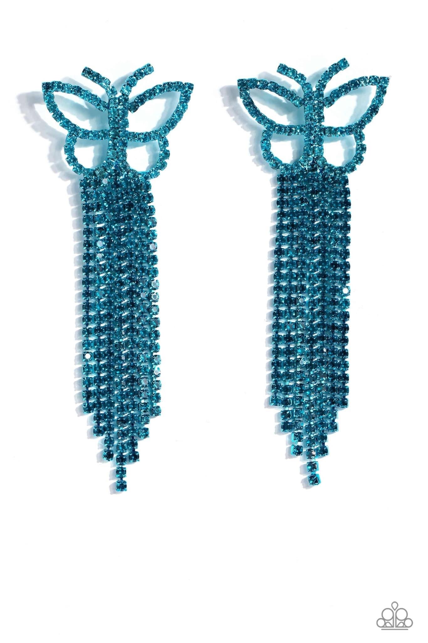 Paparazzi Accessories - Billowing Butterflies #E268 Peg - Blue Earrings July 2023 Life Of The Party