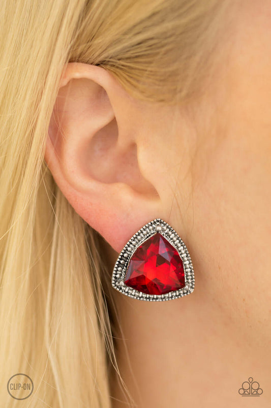 Daringly Duchess Red Clip On Earrings - TheMasterCollection