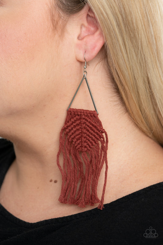 Paparazzi Accessories - Macrame Jungle #E420- Brown Earrings