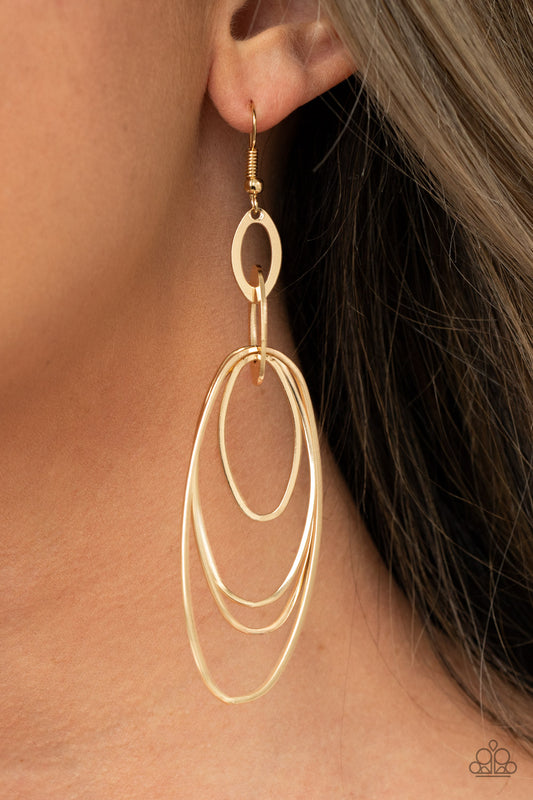 Paparazzi Accessories - OVAL The Moon  #E425 - Gold Earrings