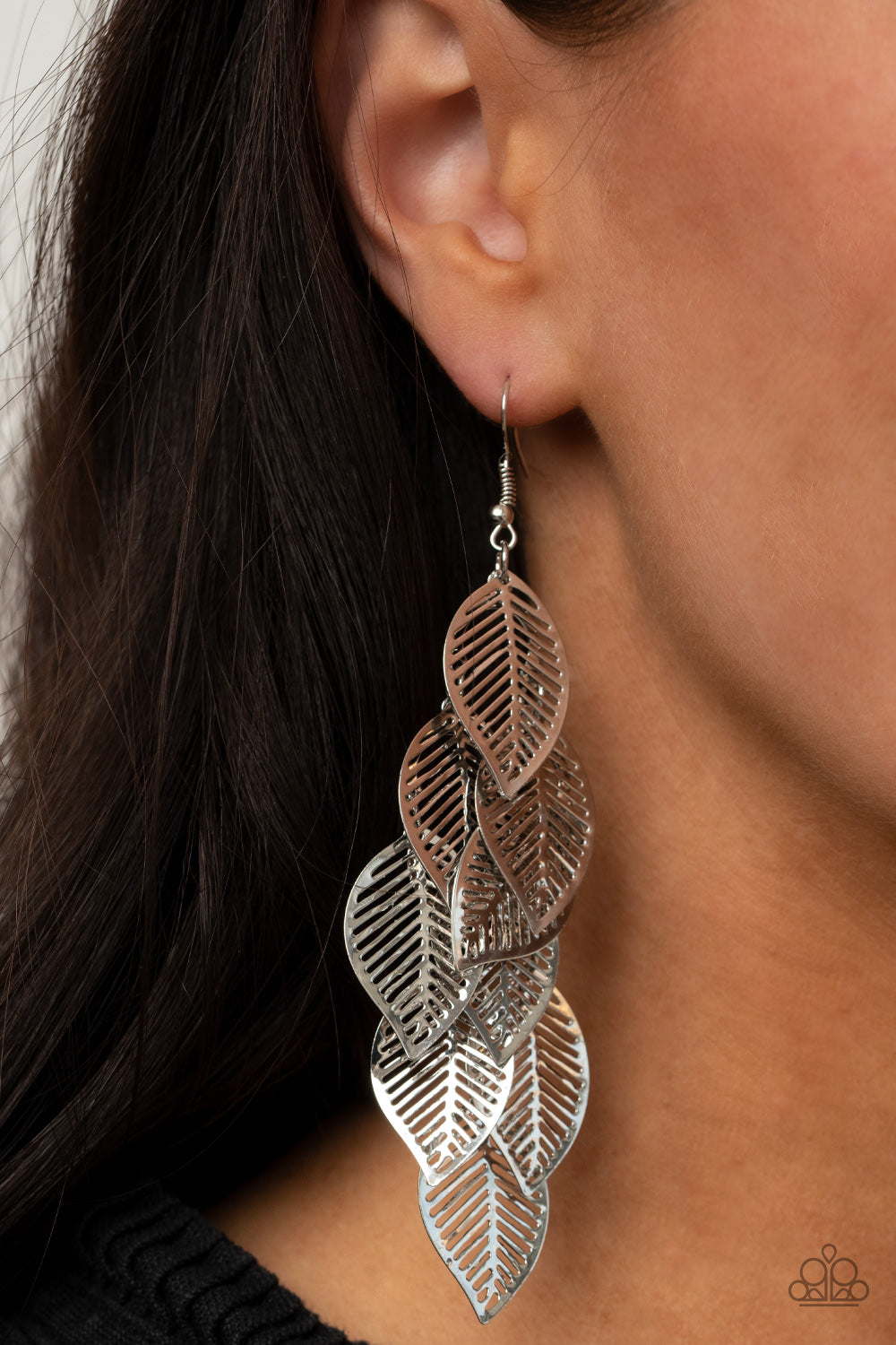 Paparazzi Accessories - Limitlessly Leafy #E429 - Silver Earrings