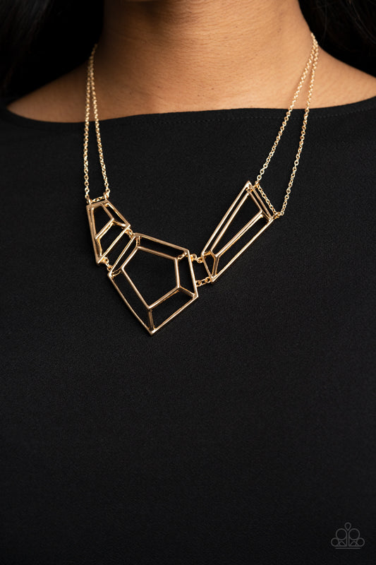 Paparazzi Accessories - 3-D Drama #N650 - Gold Necklace