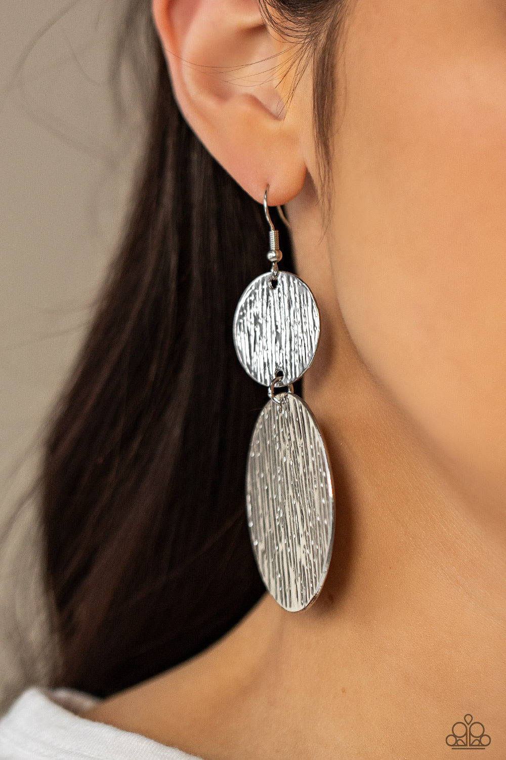 Paparazzi Accessories - Status CYMBAL #E436 - Silver Earrings