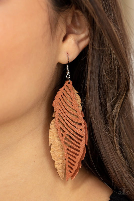 Paparazzi Accessories - WINGING Off The Hook #E474 Peg - Brown Earrings