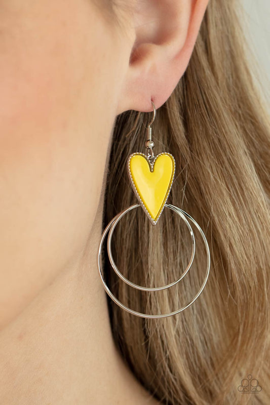 Paparazzi Accessories - Happily Ever Hearts #E507 - Yellow Earrings