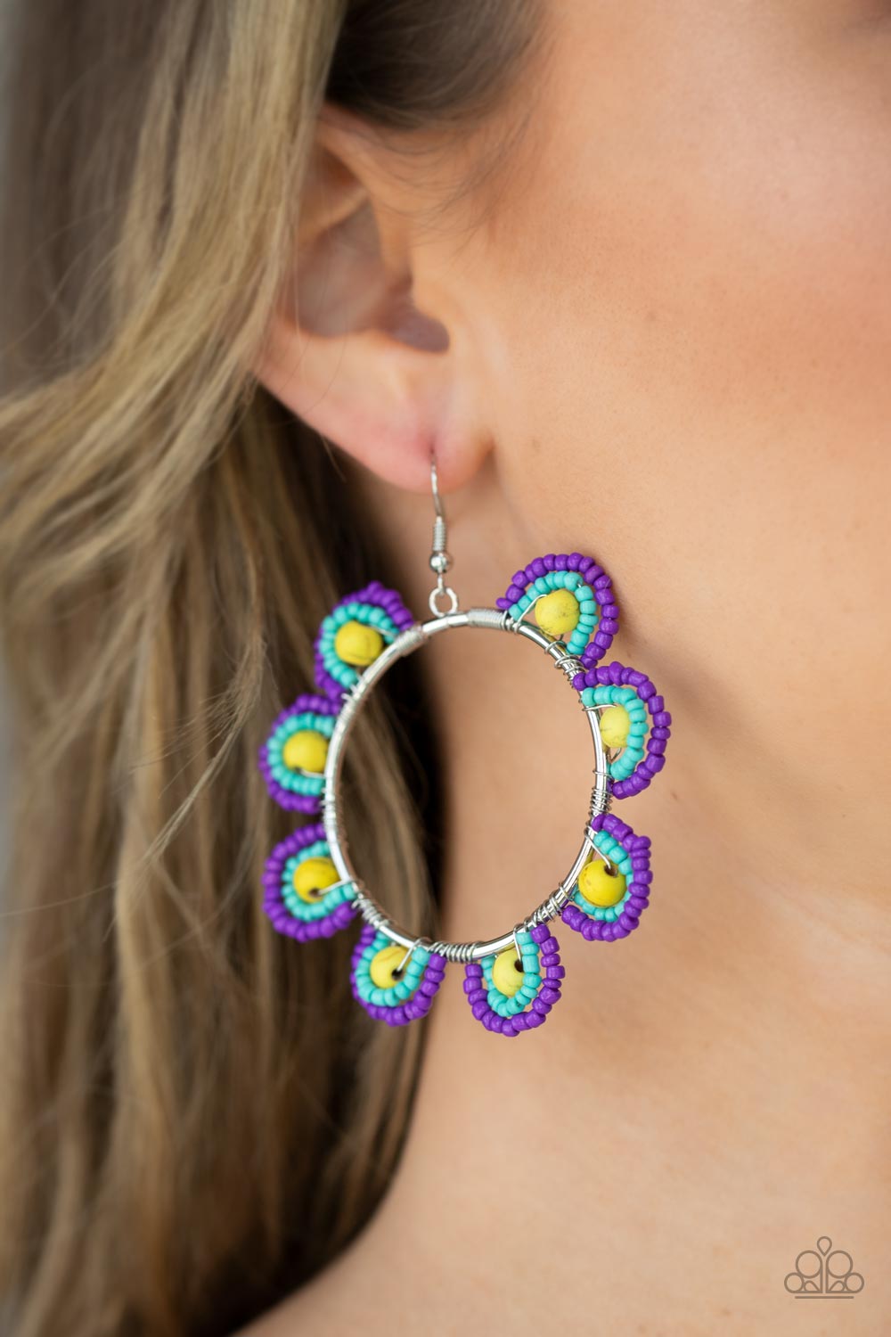 Paparazzi Accessories - Groovy Gardens #E650 Peg - Yellow Purple Earrings