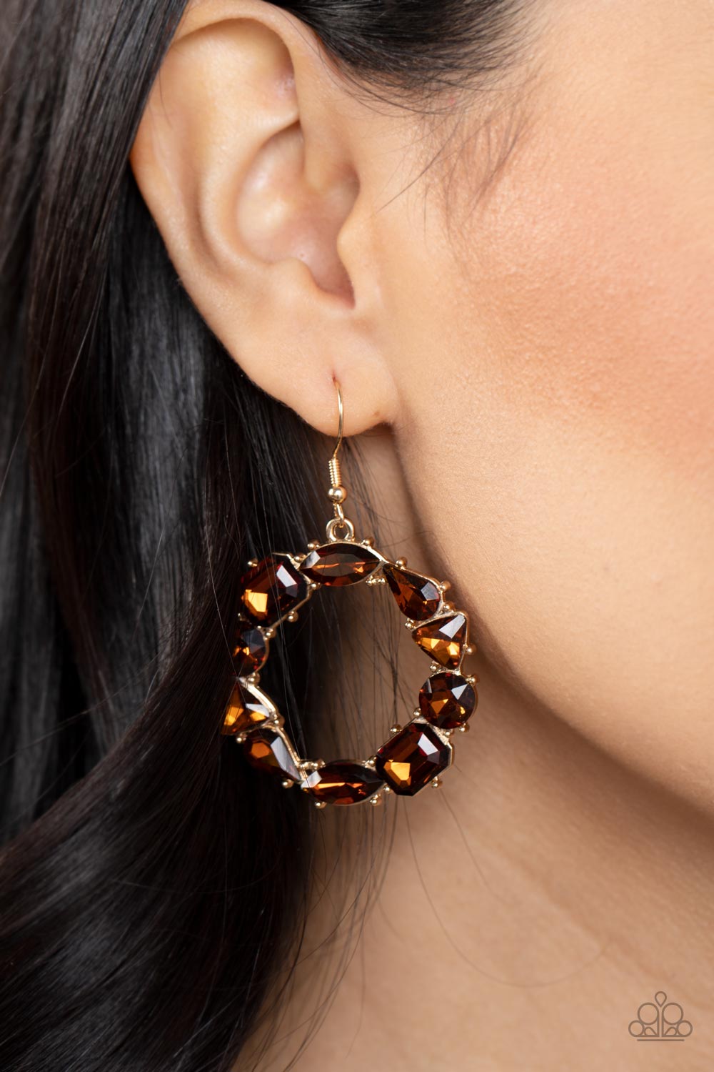 Paparazzi Accessories - GLOWING in Circles #E626 - Brown Earrings