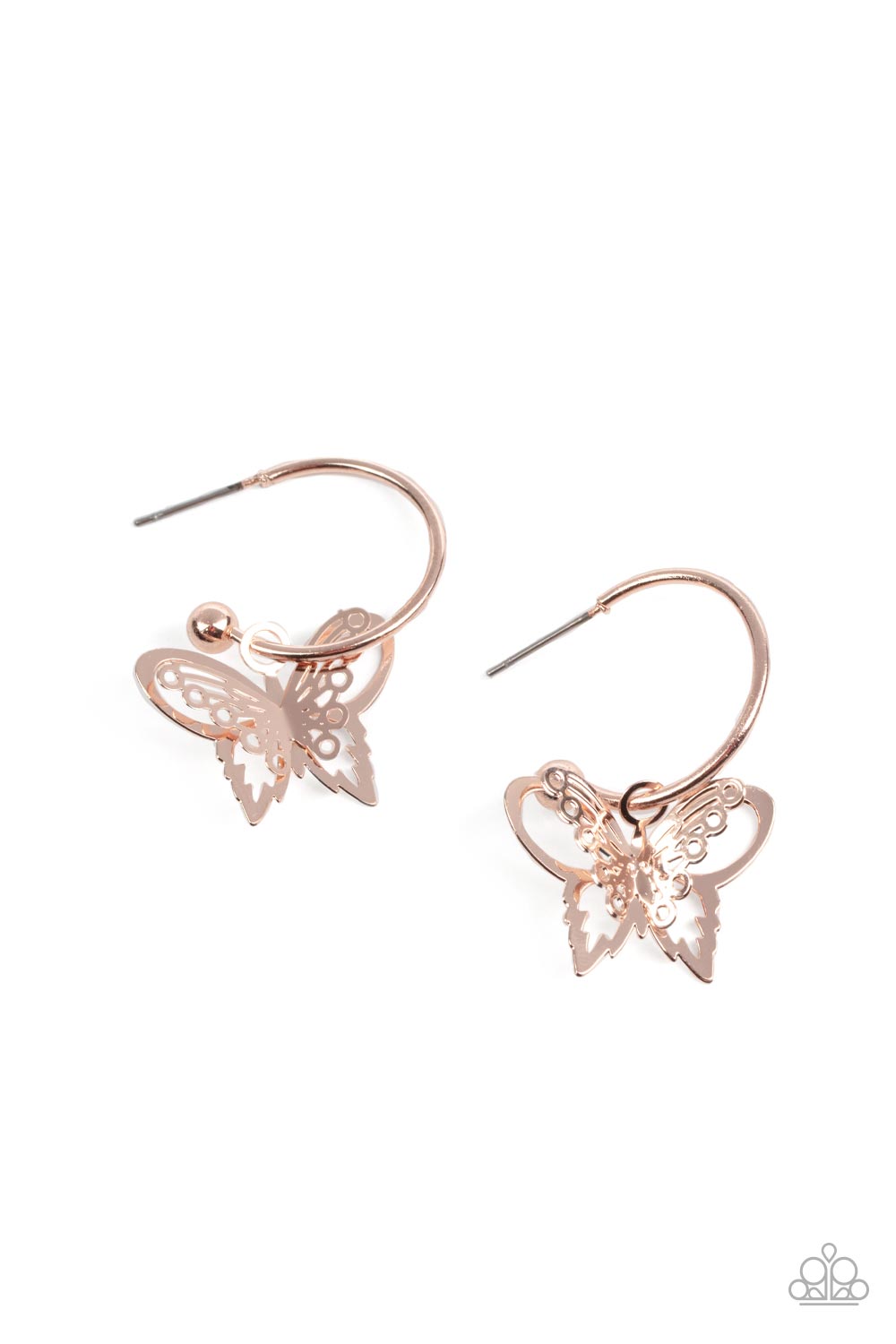 Paparazzi Accessories - Butterfly Freestyle #E605 Bin - Rose Gold Earrings