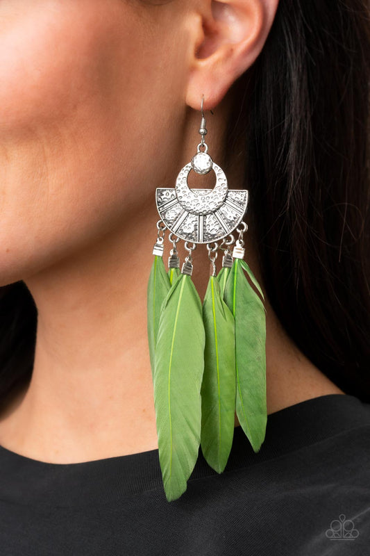 Paparazzi Accessories - Plume Paradise #E630 - Green Earrings