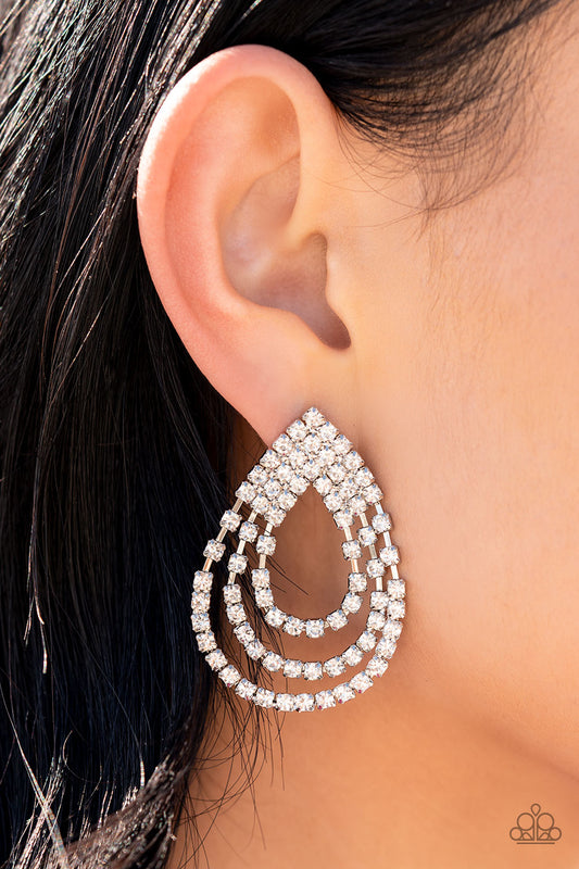 Paparazzi Accessories - Take a POWER Stance #E257 Bin - White Earrings