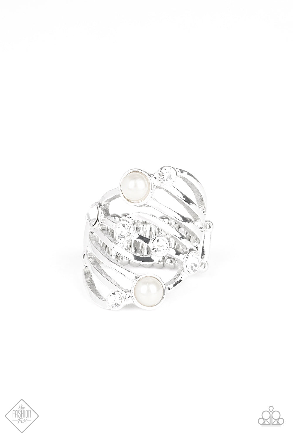 Paparazzi Accessories - Dancing Diamonds Fashion Fix White Ring April 2020