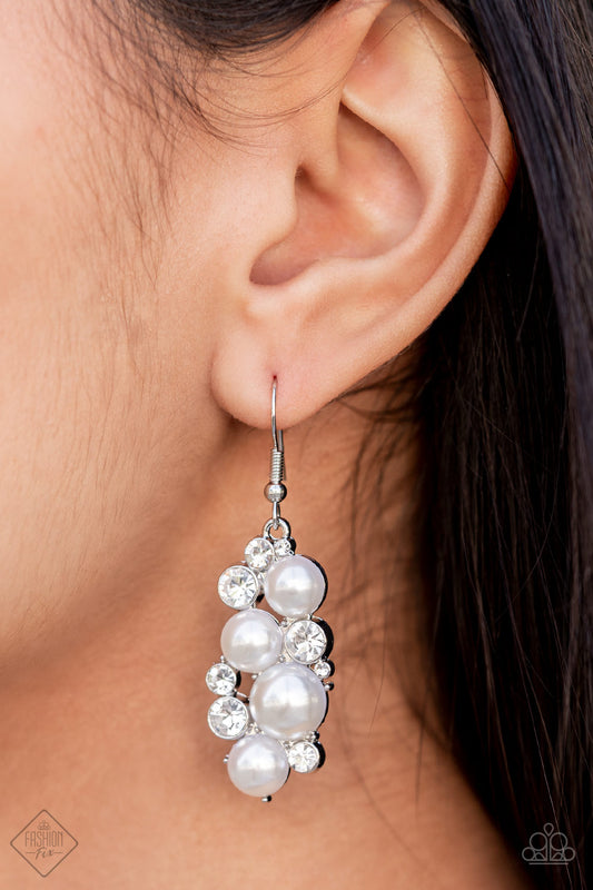 Paparazzi Accessories - Fond of Baubles - White Earring October Fashion Fix 2021 #FFA1021