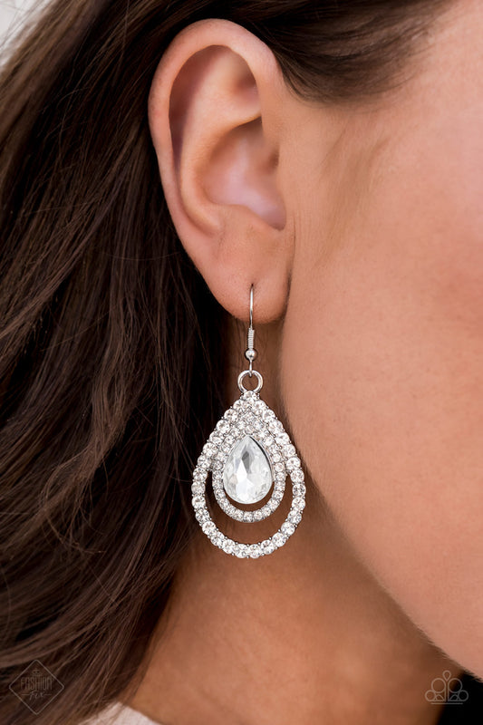 Paparazzi Accessories - So The Story GLOWS - White Fashion Fix Earrings July 2020