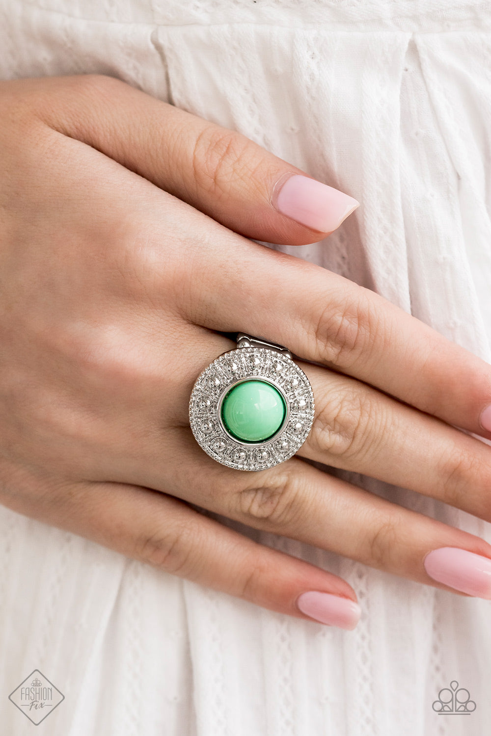 Paparazzi Accessories - Treasure Chest Shimmer  Fashion Fix Green Ring April 2020