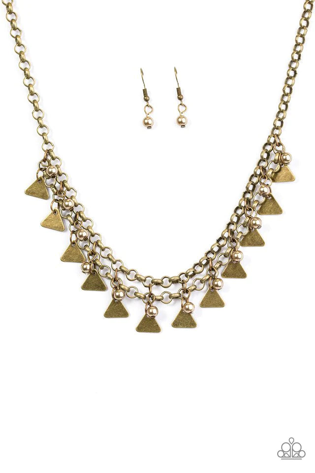 Paparazzi Accessories  - Pretty in Pyramids #L849 Peg - Brass Necklace