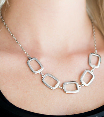 Paparazzi Accessories  - Gorgeously Geometric #N467 Box 5 - Silver Necklace