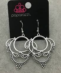 Paparazzi Accessories  - Metallic Macrame  #E339 Peg - Silver Earrings