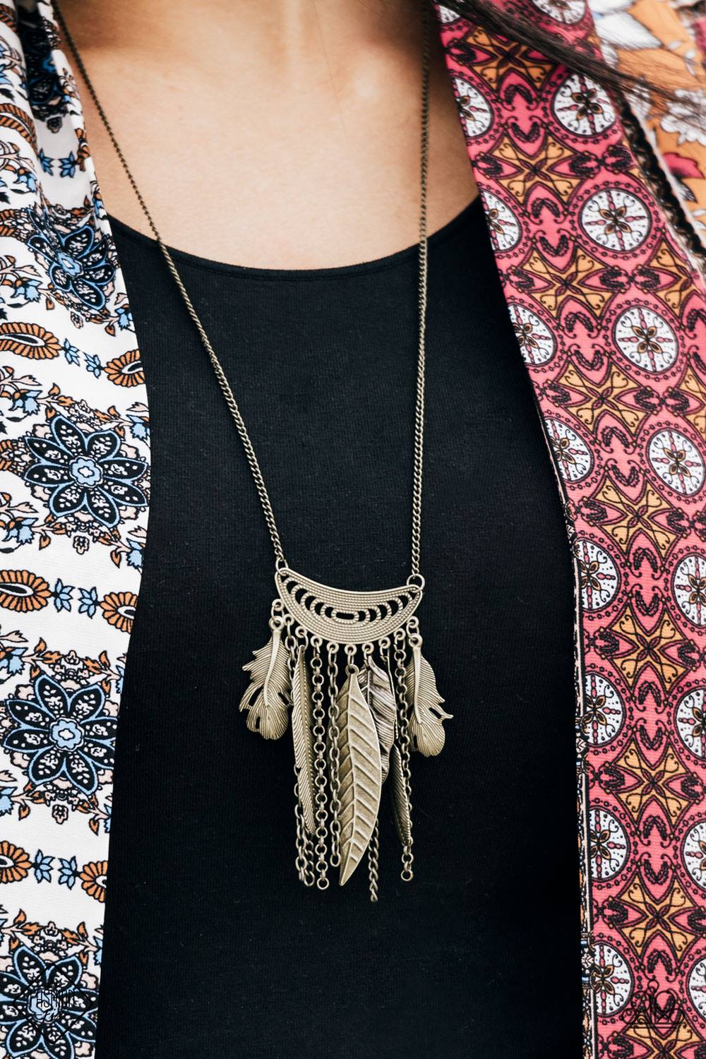 Paparazzi Accessories  - FIERCELY FEATHERED -  Brass Necklace