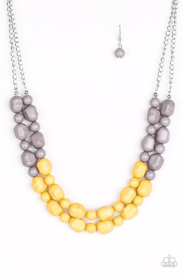 Paparazzi Accessories  - Island Excursion #N99 Peg -  Yellow/Grey  Necklace