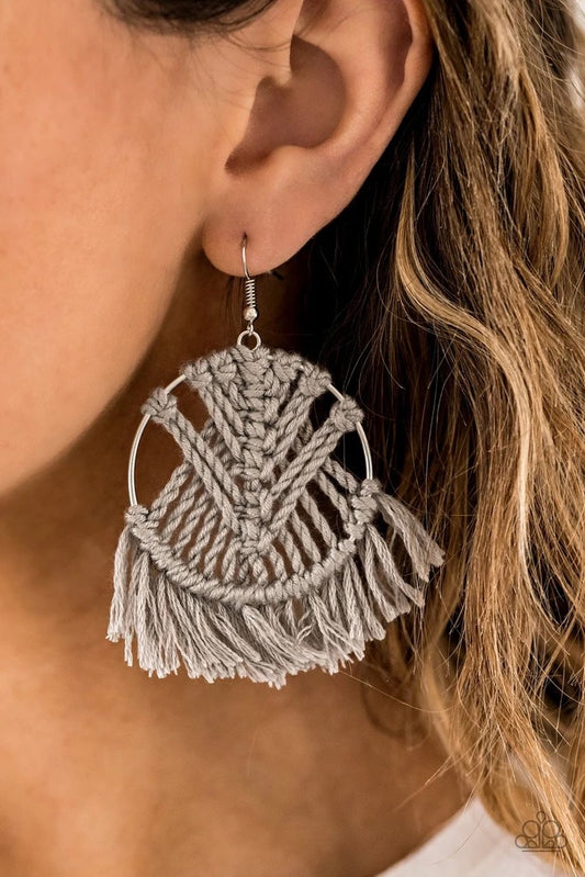 Paparazzi Accessories - All About MACRAME #E185 Peg - Silver Earrings