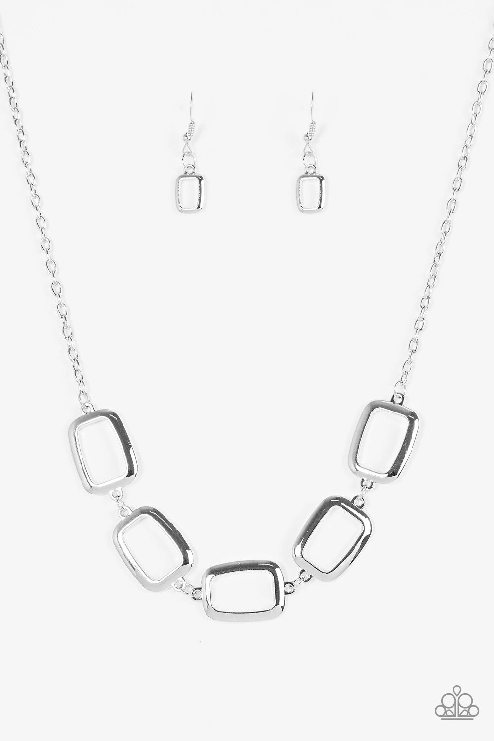 Paparazzi Accessories  - Gorgeously Geometric #N467 Box 5 - Silver Necklace