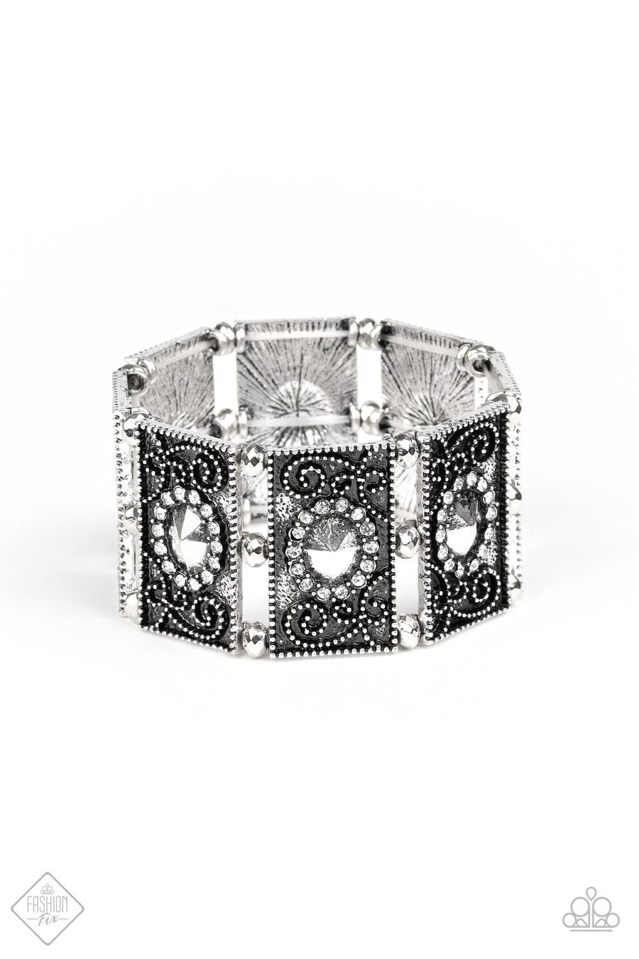 Paparazzi Accessories - Tycoon Texture -  #SS-1019 - Fashion Fix White Bracelet October 2019