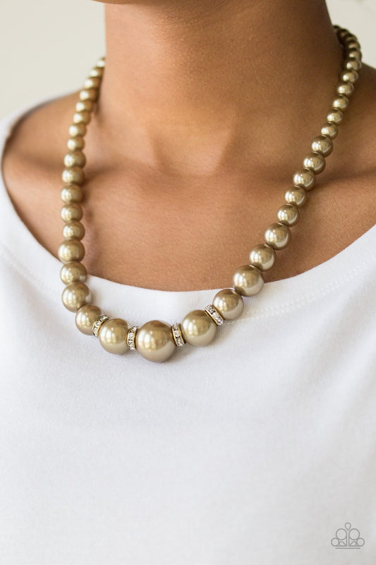 Paparazzi Accessories  - Party Pearls #N219 Peg - Brass Necklace