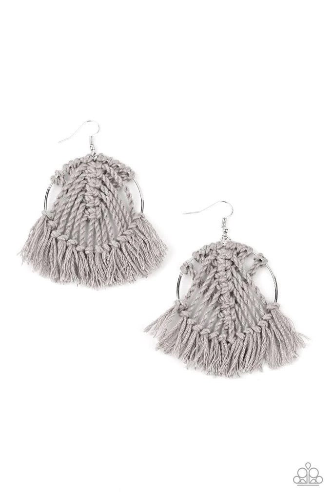 Paparazzi Accessories - All About MACRAME #E185 Peg - Silver Earrings