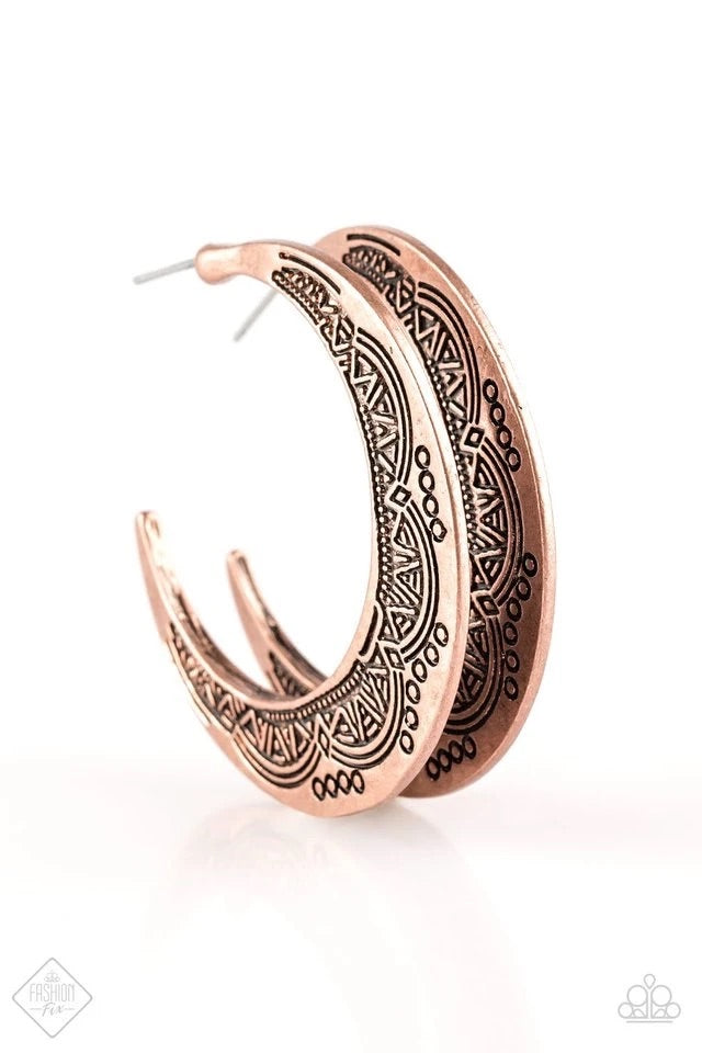 Paparazzi Accessories  - Sagebrush and Saddles #L61 - Copper Hoop Earring