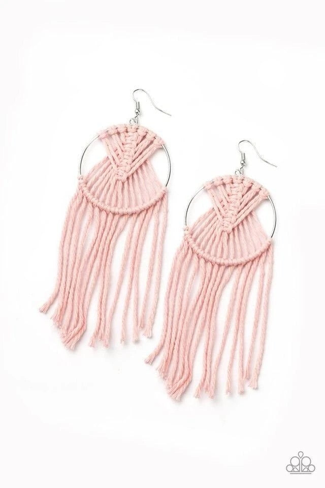 Paparazzi Accessories - MACRAME, Myself, and I #L658 - Pink Earrings