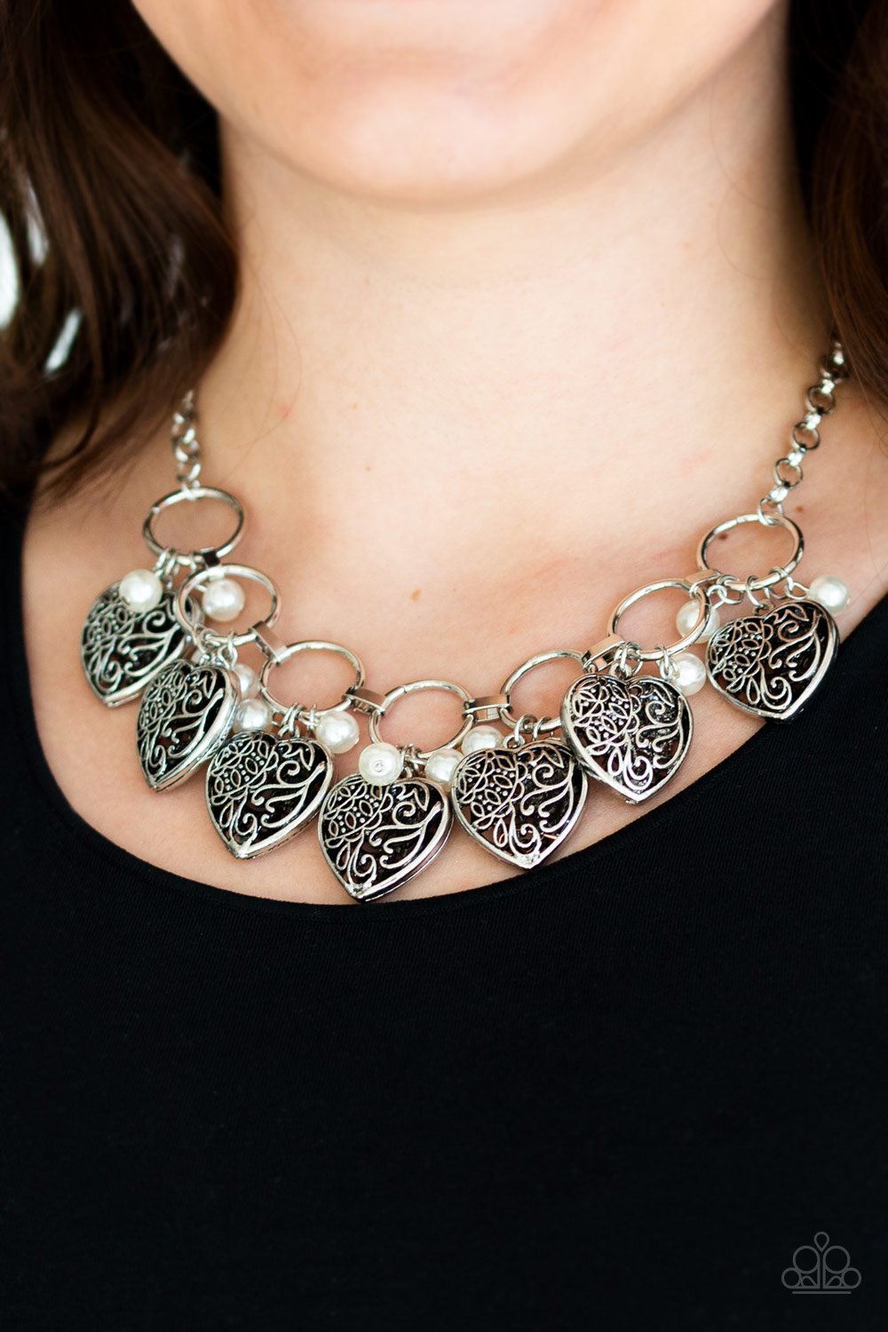 Paparazzi Accessories - Very Valentine #N653 Peg- White Necklace
